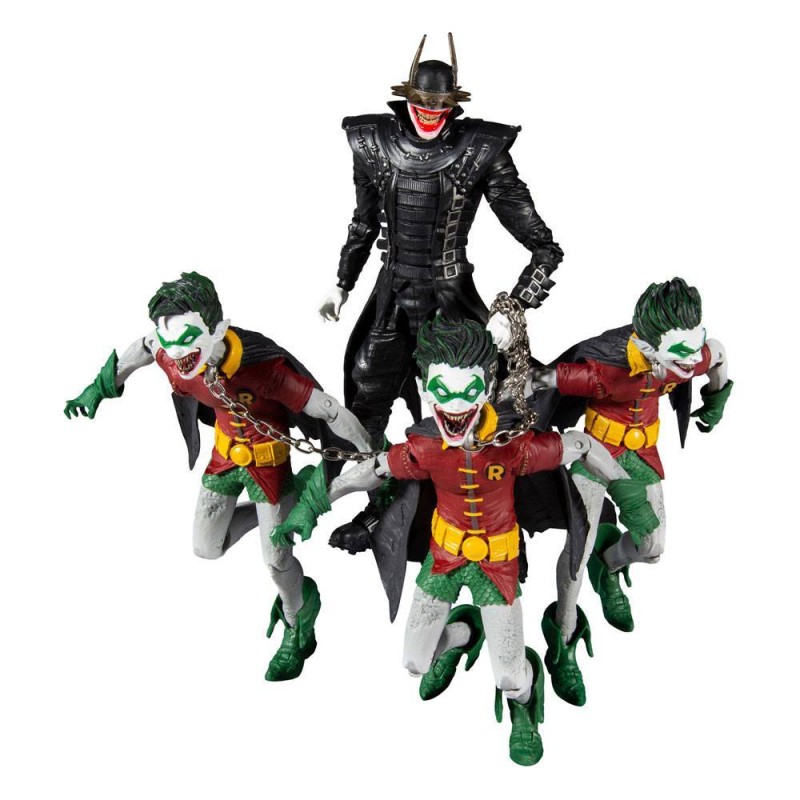 Batman que Ríe y Robins Tierra 22 Dc Multiverse McFarlane Pack 4 figuras 18  cm