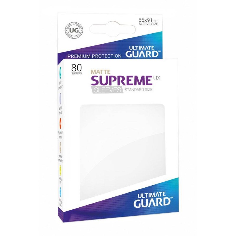 Fundas de Cartas Estándar  66 x 91 mm Blanco Mate (80)  Ultimate Guard Supreme UX