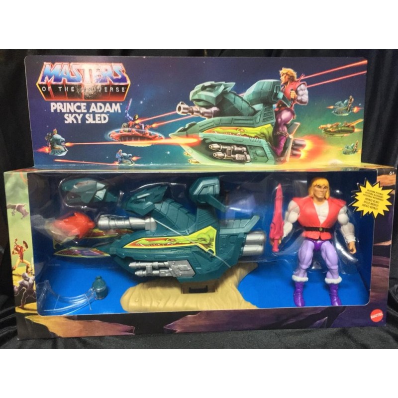 Prince Adam Sky Sled Master of the Universe Origins figura 15 cm y vehículo