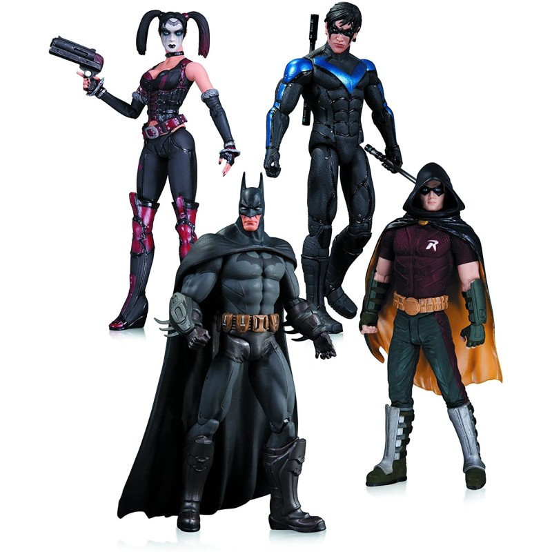 Pack figuras Batman: Arkham City. Robin, Harley Quinn, Batman & Nightwing 18 cm