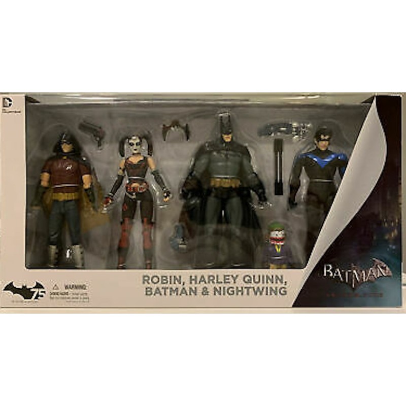 Pack figuras Batman: Arkham City. Robin, Harley Quinn, Batman & Nightwing 18 cm