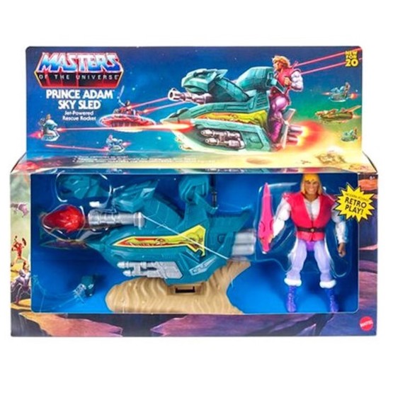 Prince Adam Sky Sled Master of the Universe Origins figura 15 cm y vehículo